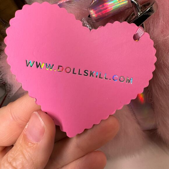 DOLLS KILL SUGAR THRILLZ PINK FAUX FUR SHAGADELIC HOLOGRAPHIC WEEKENDER NWT - Picture 5 of 15